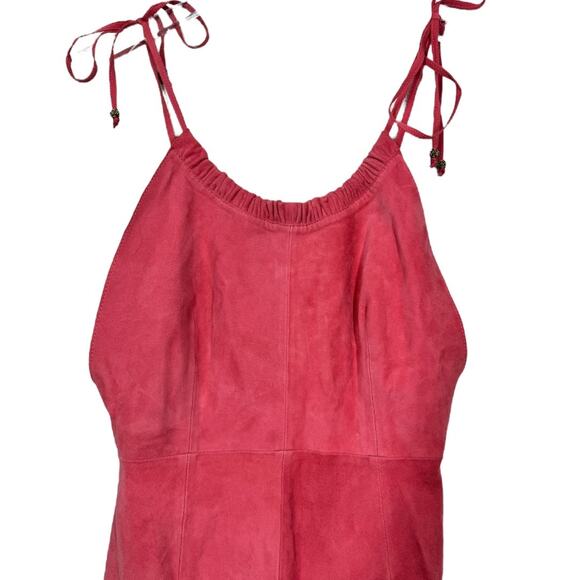 Free People Gizelle Midi Dress Luxe Suede 4 Pink Boho Tie Shoulder Goat Leather - Picture 2 of 8